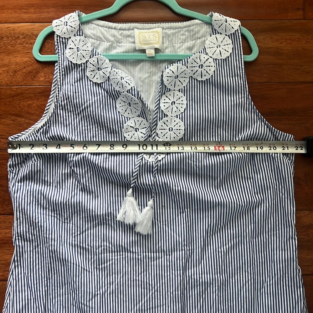 Sail to Sable Navy and White Striped Sleeveless Crochet-Trim Dress - Picture 8 of 11